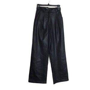 H&M ladies black faux leather high waisted pants size 4